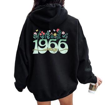 Vintage 60 Años Flores Nacida 1966 Cumpleaños Women Oversized Hoodie Back Print - Regaloses