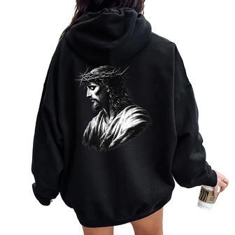 Vintage Face Of Jesus Christ Christian Faith Women Oversized Hoodie Back Print - Thegiftio UK