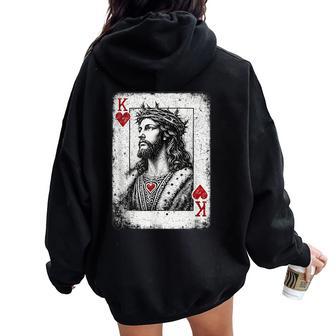 Vintage Jesus Christ King Of Hearts Christian Playing Card Women Oversized Hoodie Back Print - Thegiftio UK