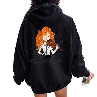 Violoniste Fille Dessin Animé Musique Classique Folk Sweat à capuche oversize pour femme avec imprimé dans le dos - Cadeauxyz