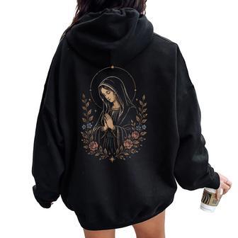 Virgen María Católica Fe Oraciónirgenanta Floral In Mangas Women Oversized Hoodie Back Print - Regaloses