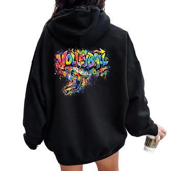 Volleyball Girls Graffiti Urban Style Sports Graphic Women Oversized Hoodie Back Print - Thegiftio UK