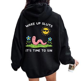 Wake Up Time To Sin Worm Inappropriate Men Women Oversized Hoodie Back Print - Thegiftio UK