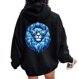 Wear Blue Autism Awareness Puzzle Lion Be Kind Boy Women Women Oversized Hoodie Back Print | Seseable UK