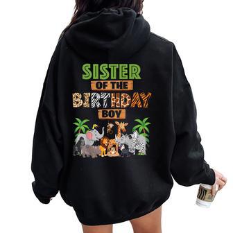 Wild Sister Of The Birthday Boy Zoo Safari Jungle Animal Women Oversized Hoodie Back Print - Thegiftio UK
