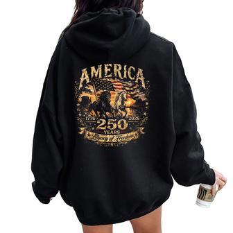 Women's America 250 Years Legacy Of Freedom Patriotic Horse Usa Flag Women Oversized Hoodie Back Print - Thegiftio UK