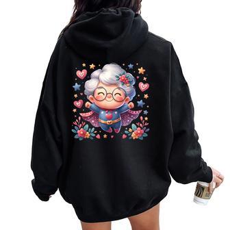 かわいいスーパーヒーローおばあちゃんスーパーヒーローおばあちゃん レディース オーバーサイズ パーカー バックプリント - Kawaiitshirt
