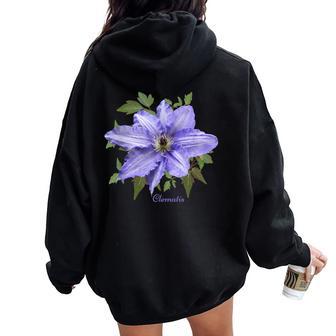クレマチス 花 ボタニカル パープル フラワー レディース オーバーサイズ パーカー バックプリント - Kawaiitshirt