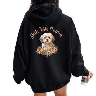 シーズーママ、シーズーママ、犬のお母さん、母の日、シーズー。 レディース オーバーサイズ パーカー バックプリント - Kawaiitshirt