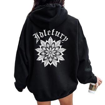 バック プリントを見る Idle Fury Mandala 白いマンダラ タトゥー アート レディース オーバーサイズ パーカー バックプリント - Kawaiitshirt