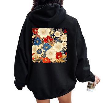 日本のヴィンテージ花柄着物 レディース オーバーサイズ パーカー バックプリント - Kawaiitshirt