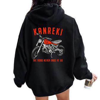 還暦祝い バイク好き 車好き 父 男性 女性 クラシック 60歳 The Road Never Ends At 60 レディース オーバーサイズ パーカー バックプリント - Kawaiitshirt