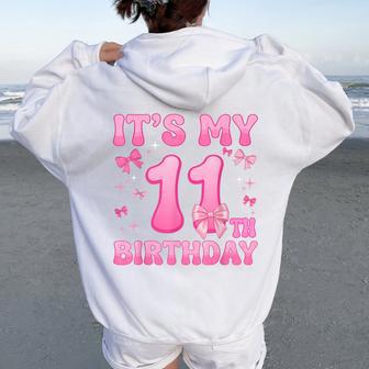 11Th Birthday For Girls Coquette Bow 11 Year Old Women Oversized Hoodie Back Print - Thegiftio UK