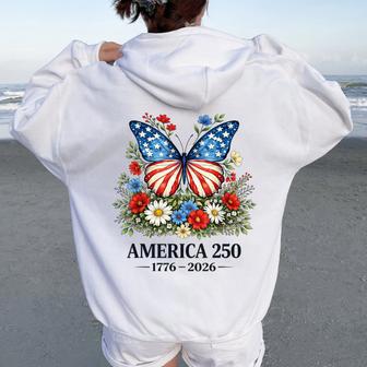 250Th Anniversary Butterfly Usa Flag Patriotic 4Th Of July Women Oversized Hoodie Back Print - Thegiftio UK