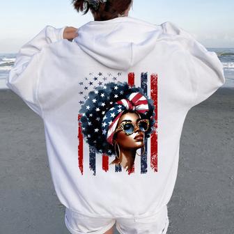 4Th Of July Black African American Afro Patriotic Women Oversized Hoodie Back Print - Thegiftio UK