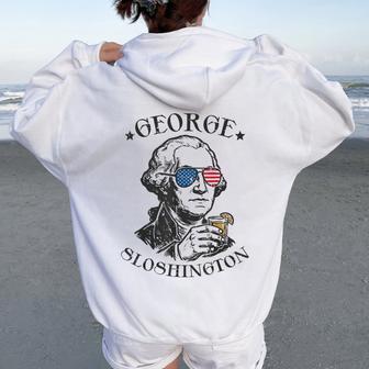 4Th Of July George Sloshington Washington Women Women Oversized Hoodie Back Print - Thegiftio UK