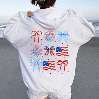 4Th Of July Usa Flag Coquette Firework Us America Girl Women Oversized Hoodie Back Print - Thegiftio UK