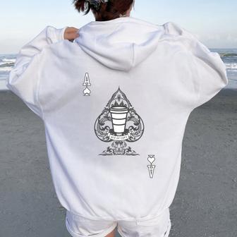 Ace Of Cups Coffee Tarot Barista Jeu De Cartes Latte Haut De Gamme Sweat à capuche oversize pour femme avec imprimé dans le dos - Cadeauxyz
