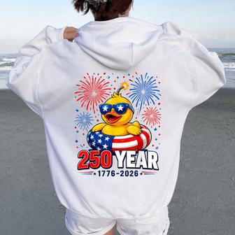 America 250Th Anniversary 4Th Of July Patriotic Rubber Duck Women Oversized Hoodie Back Print - Thegiftio UK