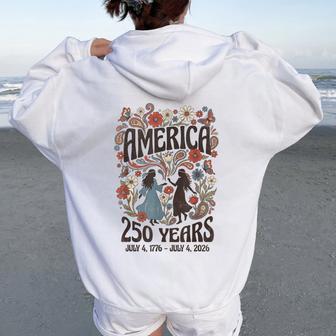 America Retro 250 4Th Of July Anniversary Boho Usa 250Th Women Oversized Hoodie Back Print - Thegiftio UK