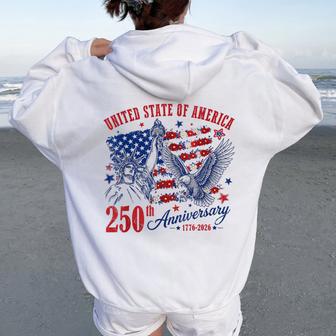 America Usa 250Th Anniversary Liberty Statue Floral Flag Women Oversized Hoodie Back Print - Thegiftio UK