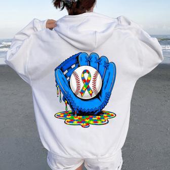 In April We Wear Blue Autism Baseball Drip Youth Women Oversized Hoodie Back Print - Thegiftio UK