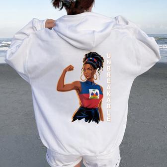 Ayiti Woman Unbreakable Haiti Independence Haitian Flag Day Women Oversized Hoodie Back Print - Thegiftio UK