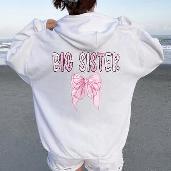 Big Sister Birthday Girl Matching Coquette Pink Bow Women Oversized Hoodie Back Print - Thegiftio UK