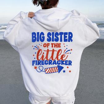 Big Sister Of The Little Firecracker Fourth Of July Birthday Women Oversized Hoodie Back Print | Seseable UK