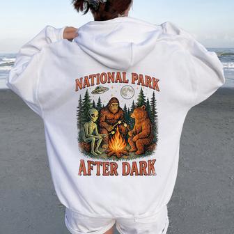 Bigfoot National Park After Dark Sarcastic Humor Joke Women Oversized Hoodie Back Print - Thegiftio UK