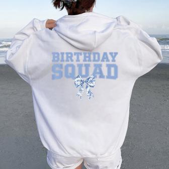 Birthday Squad Coquette Toile Blue Bow Birthday Girl Party Women Oversized Hoodie Back Print - Thegiftio