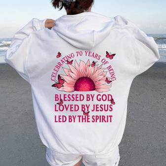 Blessed By God For 70 Years Pink Sunflower Birthday Women Oversized Hoodie Back Print - Thegiftio UK