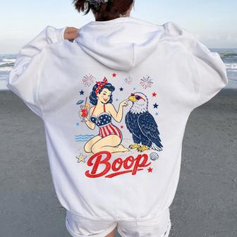 Boop Vintage Usa Girl And Eagle Patriotic Women Oversized Hoodie Back Print - Thegiftio UK