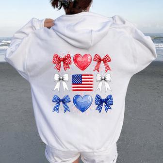 Bow American Flag 4Th Of July Fourth Us Patriotic Girl Women Oversized Hoodie Back Print - Thegiftio UK