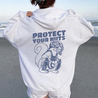 Catcher Mom Protect Your Nuts Baseball Women Oversized Hoodie Back Print - Thegiftio UK