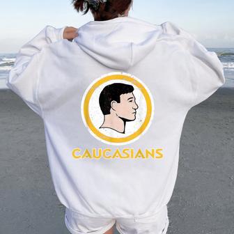 Caucasians Retro Sports Logo Pun Sarcastic Parody Women Oversized Hoodie Back Print - Thegiftio UK