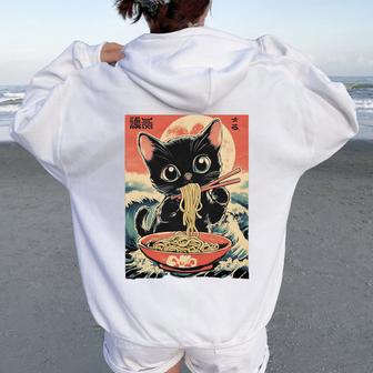 Chat Ramen Mangeant Pour Enfants S Filles Kawaii Japonais Haut De Gamme Sweat à capuche oversize pour femme avec imprimé dans le dos - Cadeauxyz