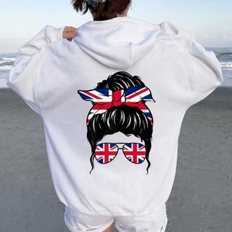 Chica Británica Gran Bretaña Bandera Británica Orgullosa Brit Women Oversized Hoodie Back Print - Regaloses