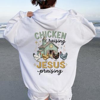 Chicken Raising And Jesus Praising Religious Christian Women Oversized Hoodie Back Print - Thegiftio