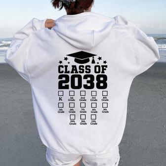 Class Of 2038 Grow With Me Checklist Kindergarten 12Th Grade Women Oversized Hoodie Back Print - Thegiftio UK