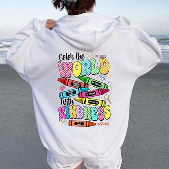 Color The World With Kindness Teacher Back To School Women Oversized Hoodie Back Print - Thegiftio UK