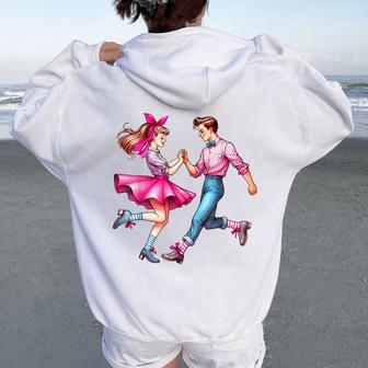 Coquette Bow Sock Hop Dance Dancer Partner 50S Girl Mom Pink Women Oversized Hoodie Back Print - Thegiftio