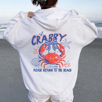 If Crabby Please Return To The Beach Summer Sunshine Girl Women Oversized Hoodie Back Print - Thegiftio UK