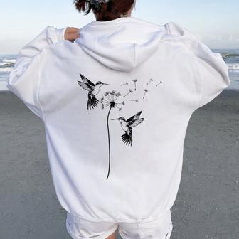 Cute Dandelion Hummingbird Graphic For Nature Lovers Women Women Oversized Hoodie Back Print - Thegiftio UK