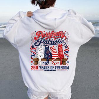Cute Purrfectly Patriotic Cats 4Th Of July Graphic Women Oversized Hoodie Back Print - Thegiftio UK