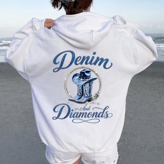 Denim And Diamonds Western s Women Oversized Hoodie Back Print - Thegiftio UK