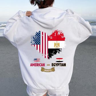 Egypt Usa Roots Idea For American Egyptian Flag Themed Women Oversized Hoodie Back Print - Thegiftio UK