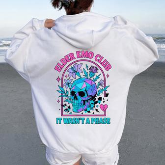 Elder Emo Club Geometric Skeleton With Flowers Women Oversized Hoodie Back Print - Thegiftio UK