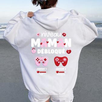 Enceinte Maman Niveau Maman Débloqué Geek En Cours 2025 Haut De Gamme Sweat à capuche oversize pour femme avec imprimé dans le dos - Cadeauxyz