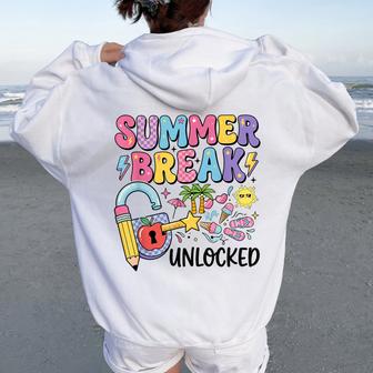 End Of School Year Teacher Last Day Summer Break Unlocked Women Oversized Hoodie Back Print - Thegiftio UK